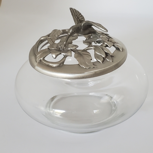 Seagull Canada Etain Pewter Zinn Hummingbird Potpourri Glass Bowl Vintage 1992 - Picture 4 of 8
